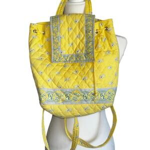 Yellow and blue handmade quilted backpack